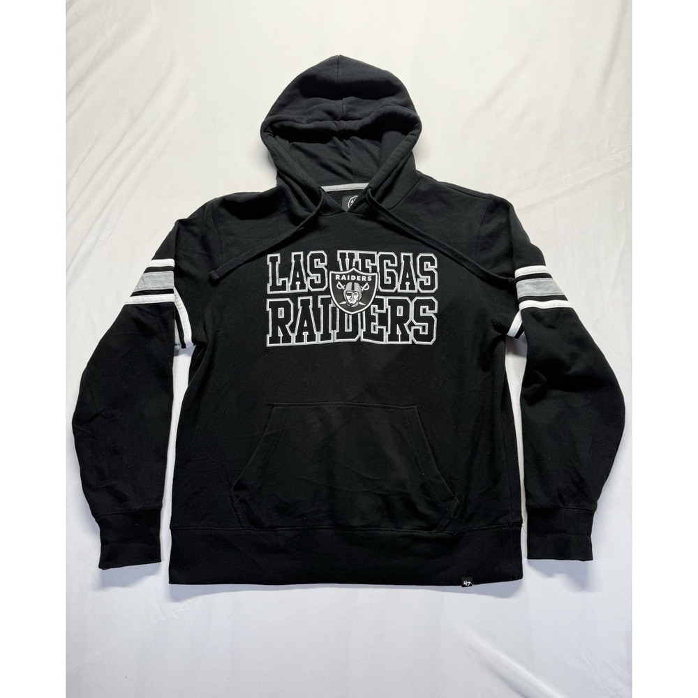 Las Vegas Raiders Hoodie Sweatshirt Mens Medium Black Stripe Sleeve NFL Pullover